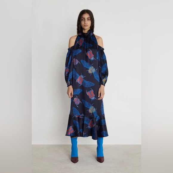 Rodebjer blue silk cold shoulder midi dress - size XL NWT - Picture 2 of 6